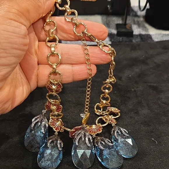 Betsey Johnson Gold and Blue Teardrop Necklace - Picture 4 of 4